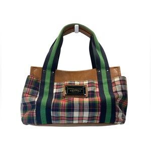 Green plaid colored Tommy Hilfiger Stachel Top Handle Purse Red Blue Brown